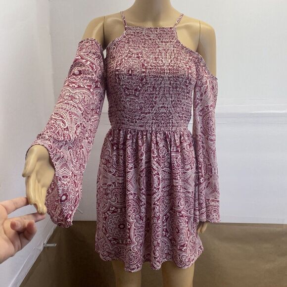 Mi Ami Women’s Smocked Open Shoulder Dress Deep Pink Small Pre Owned - Picture 10 of 16